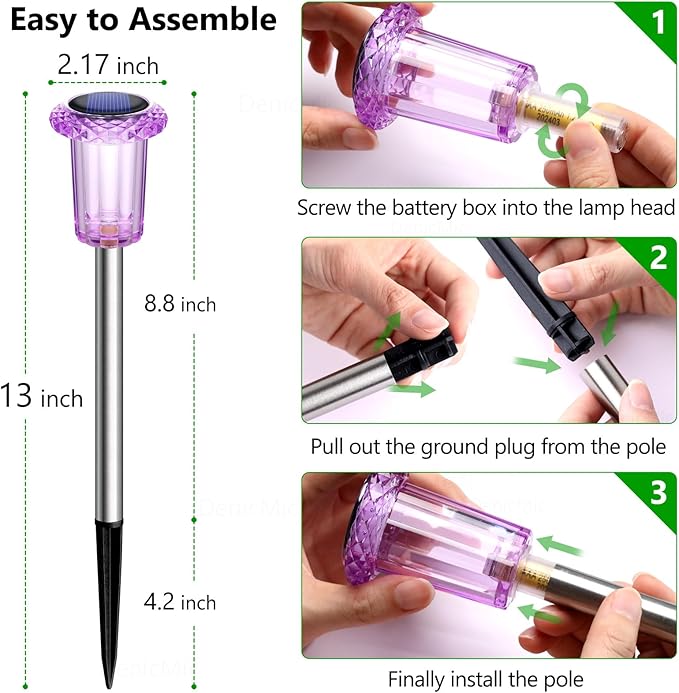 DenicMic Solar Halloween Lights Outdoor 15 Pack Purple LED Halloween Decor | Yard Garden Pathway Walkway Driveway Landscape Spike Style Starburst Light Pattern, IP65 Waterproof, Acrylic/Stainless Steel - Image 4