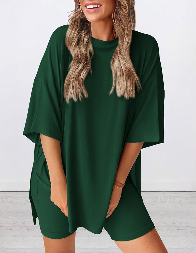 PRETTYGARDEN Women 2 Piece Lounge Set 2026 Summer Casual Oversized Shirts Biker Shorts Matching Airport Travel Outfit Clothes - Image 3
