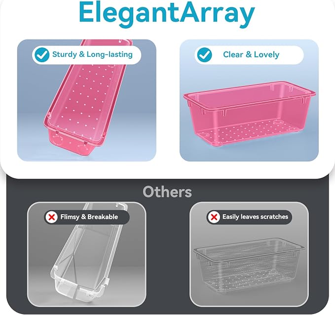 12 PCS Drawer Organizer Set, Makeup Organizers, Tool Storage Trays, Pink | 4 Sizes, Plastic, Stackable, Multiple Gadgets, Desk Drawer Divider Organizers, for Makeup, Office Supplies Storage - Image 2