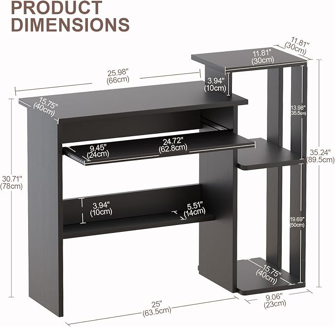 ALISENED Computer Desk with Storage Shelves, Home Office Desk with Monitor Stand, Small Writing Desk Table with Keyboard Tray,Study Table with CPU Stand for Small Spaces (35"-Black) - Image 3