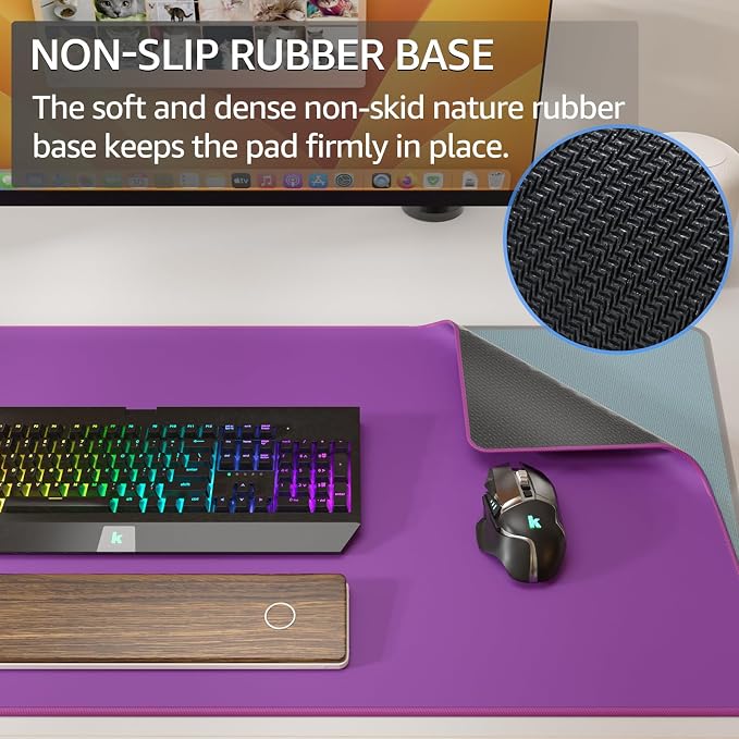 KTRIO Large Gaming Mouse Pad, Desk Mat, 31.5 x 15.7 in, Violet Purple, XXL | Smooth Micro-Weave Surface, Artistic Pattern Design, Non-Slip Rubber Base, Durable Stitched Edges, Office & Home Use - Image 3