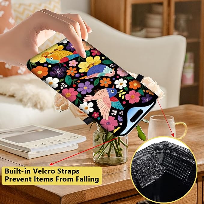Floral Phone Pouch Phone Crossbody Sleeve Birds Colorful Nylon Neoprene Waterproof Cellphone Bag Case with Strap Neck Lanyard Protective Carrying Cover Fits Most Smartphones 7.1 x 3.9 Inch - Image 3