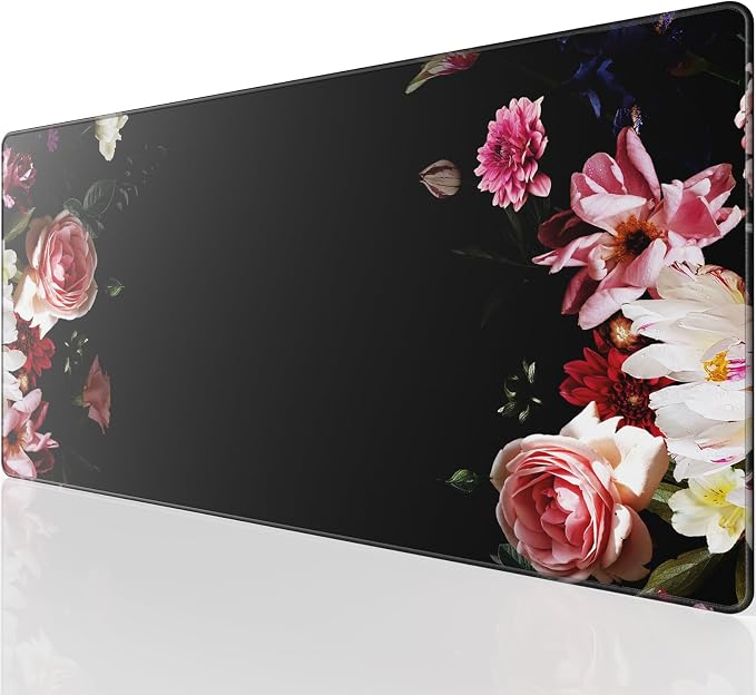 KTRIO Large Gaming Mouse Pad, Desk Mat, 31.5 x 15.7 in Peony Flower, XXL | Smooth Micro-Weave Surface, Artistic Pattern Design, Non-Slip Rubber Base, Durable Stitched Edges, Office & Home Use by KTRIO