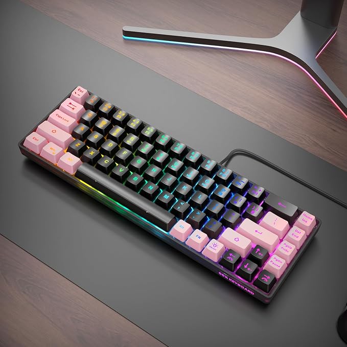 GEODMAER 65% Gaming Keyboard, LED Backlit, Ultra-Compact Anti-Ghosting No-Conflict 68 Keys Membrane Gaming Wired Keyboard for PC Laptop Windows Gamer(Black-Pink) - Image 7