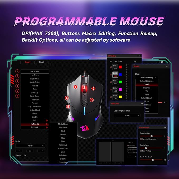 Redragon Updated Programmable Gaming Keyboard and Mouse, RGB Backlit Keyboard Mouse with Software, Independent Macro Record Keys, Value Combo Set, White - S101-3 PRO - Image 5