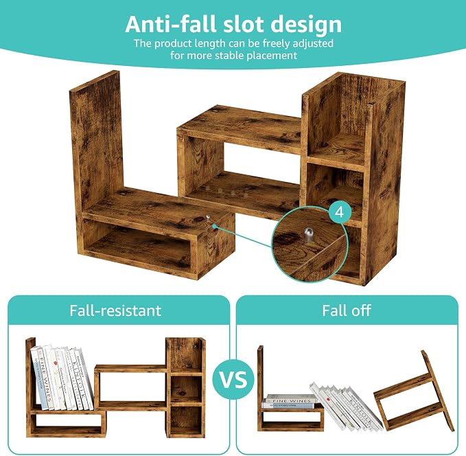 NUTIKAS Desk Shelves Desktop Organizer Shlef - Rustic Office Organization for Top of Desk Organizers and Accessories Corner Bookshelf Table Top Shelving Small Hutch Decorations for Office - Image 7