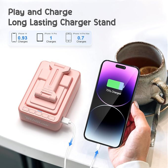 TechGlow Gifts for Men Women Foldable Cellphone Stand with Charging Function Birthday Gift Idea for Mom Dad Cool Gadget Tech Gifts-Pink - Image 3