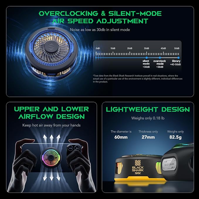 Black Shark FunCooler 5 Magnetic Cell Phone Cooler for Gaming, Portable Mobile Phone Cooling Fan with RGB Light, Cellphone Radiator for iPhone Magnetic Series/Android/Tablet/iPad (Black) - Image 6