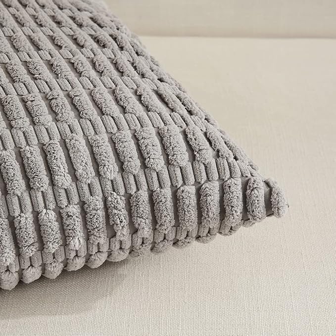 Fancy Homi 4 Packs Grey Decorative Throw Pillow Covers 14x24 Inch for Living Room Couch Bed, Rustic Modern Farmhouse Boho Home Decor, Soft Plush Corduroy Gray Cute Square Accent Cushion Case 35x60 cm - Image 4