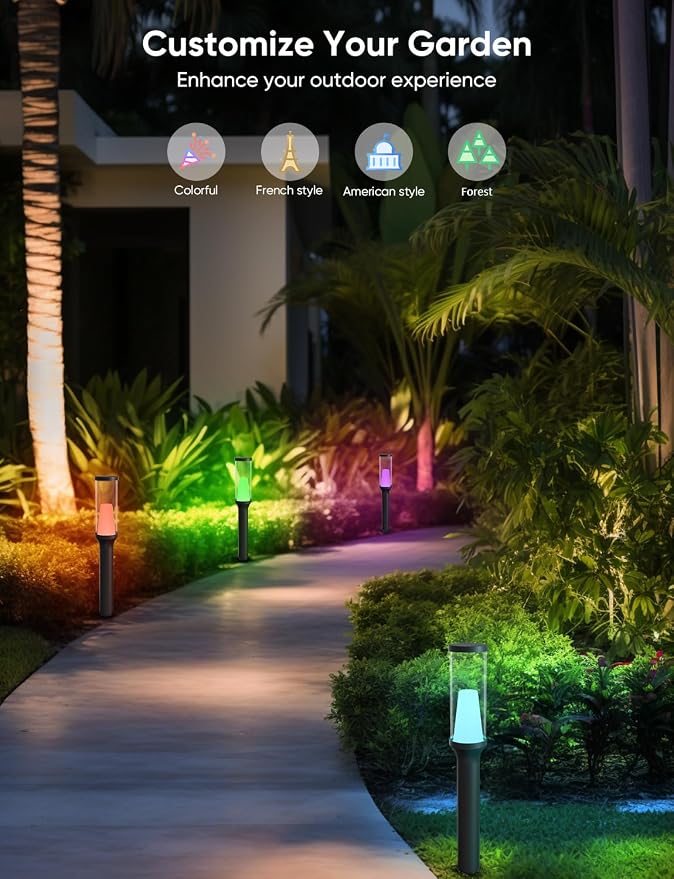 APPECK Pathway Lights,RGBCW Walkway Lights with APP Control,4 Pack | IP65 Waterproof,Low Voltage Landscape Lighting 800LM,Color Changing,for Garden, Yard, Patio,Compatible with Alexa - Image 2