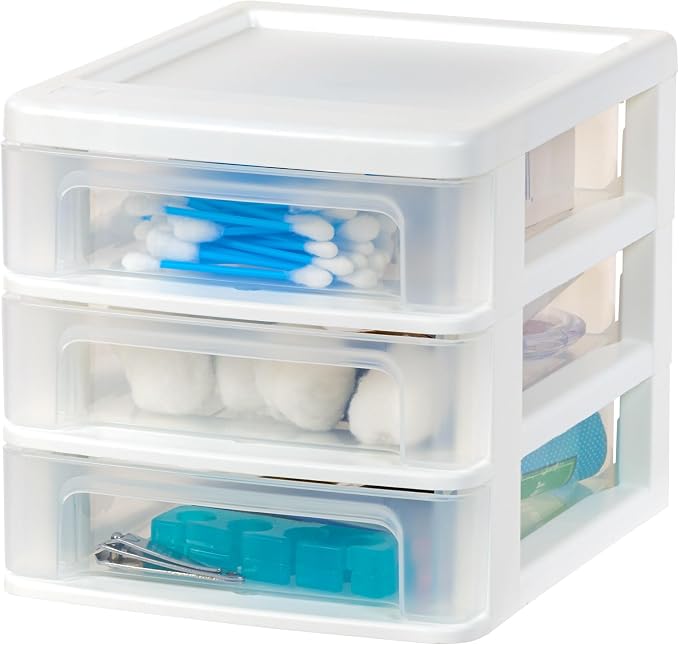 IRIS USA 4-Pack 3-Drawer Small Desktop Organizer, Stackable, White | Organize office supplies, stationery, makeup, craft materials and everyday essentials for neat desktop storage - Image 5