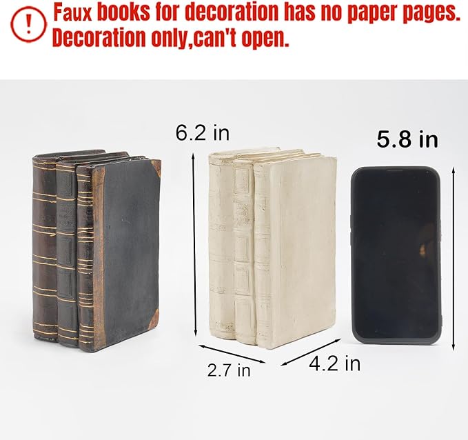 Guichifun Faux Books Living Room Decor - Resin Cute Cream Farmhouse Decor Fake Modern Fashion Decorative Books Set for Office Mantle Shelves Coffee Table Decor 4.2 * 2.7 * 6.2 Inch - Image 5
