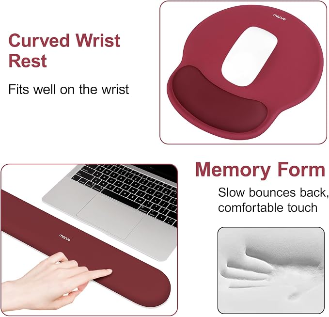 MOSISO Wrist Rest Support for Mouse Pad&Keyboard Set, Wine Red | Circle Curved Ergonomic Mousepad Non-Slip Base Home/Office Pain Relief&Easy Typing Pad with Soft Cloth&Silicone Lining - Image 5