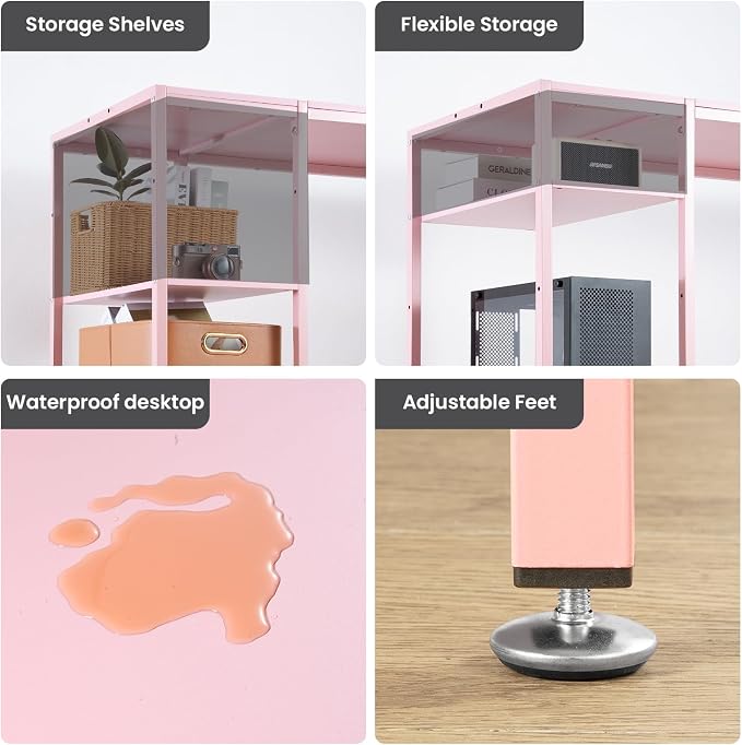 MINOSYS Computer Desk 55-inch with Storage Shelf - Pink Ideal Gaming Desk for Bedrooms, Small Spaces, and Home Offices Modern Writing Desk for PCs. - Image 7