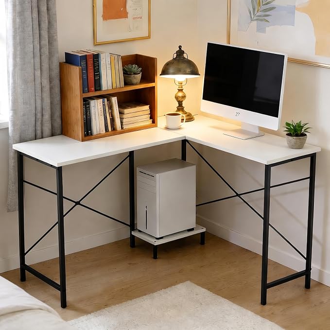 L Shaped Desk Computer Desk, 50inch White Gaming Desk with CPU Stand | Reversible Corner Desk, Sturdy Metal Frame, Student Study Writing Table for Home Office - Image 2