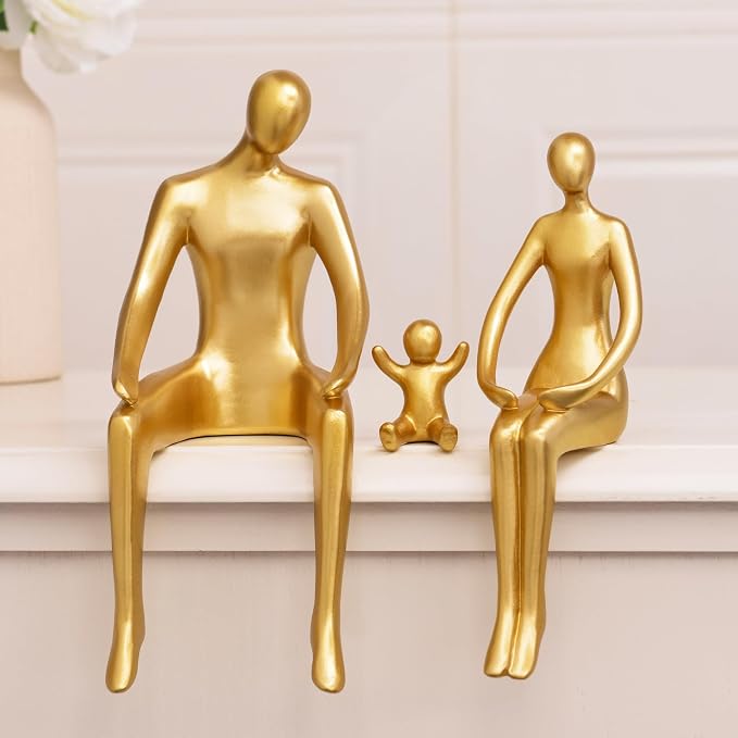 Quoowiit Gold Decor Family Statue Shelf Decor, Abstract Modern Home Decorations Family Sculpture, Minimalist Miniature Coffee Table Ornament Figurines for Office Bookshelf Living Room Bedroom 3 Piece - Image 2