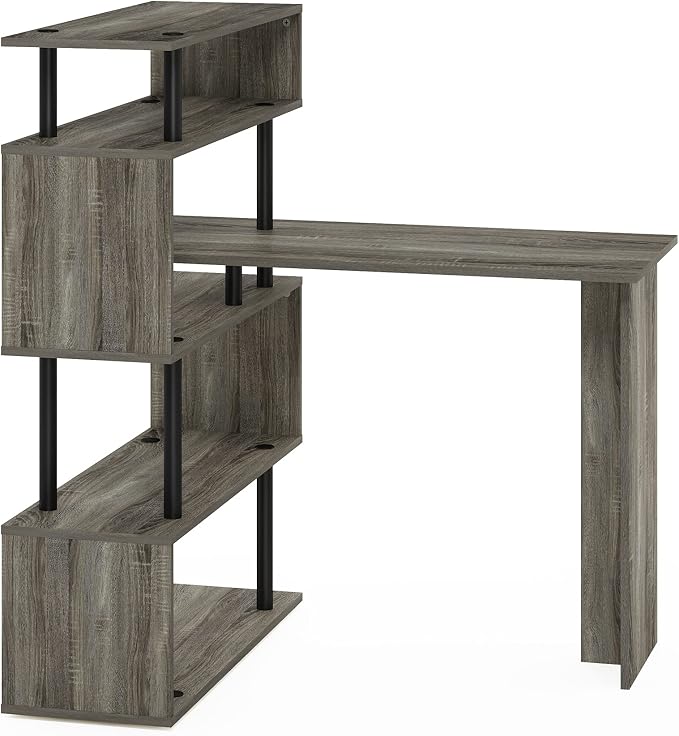 Furinno Classic L Shape Computer Desk, Gaming Desk, Office Desk with 5-Tier Shelves, 40" Wide, for Home Office, Study, Gaming, Grey Oak - Image 7