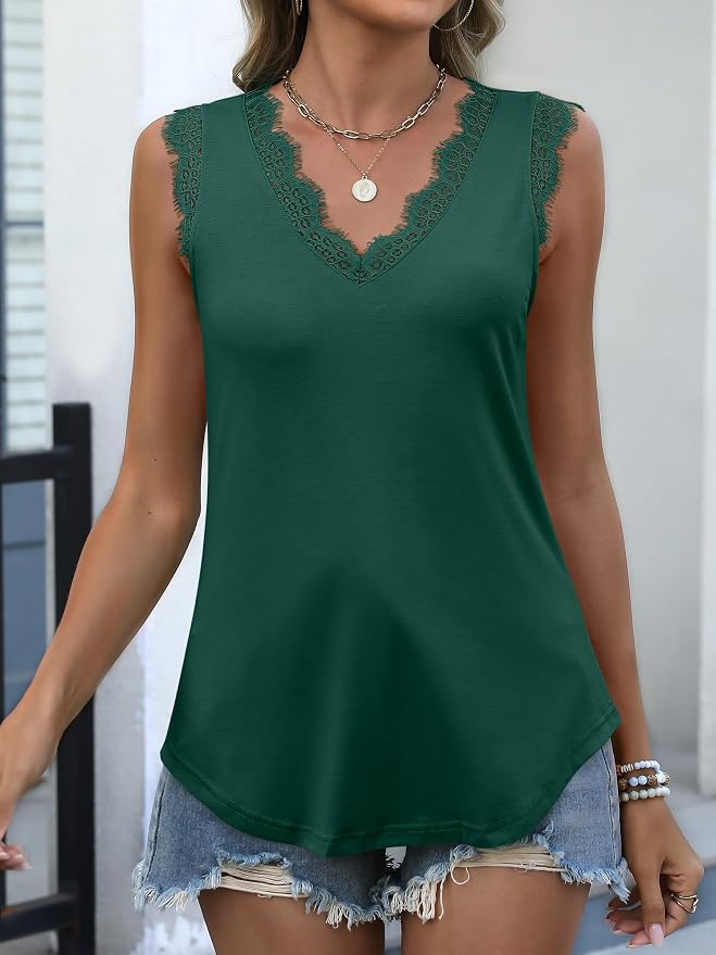 ANRABESS Womens Lace Trim Tank Tops V Neck Sleeveless Shirts 2026 Summer Casual Trendy Dressy Cami Top - Image 4