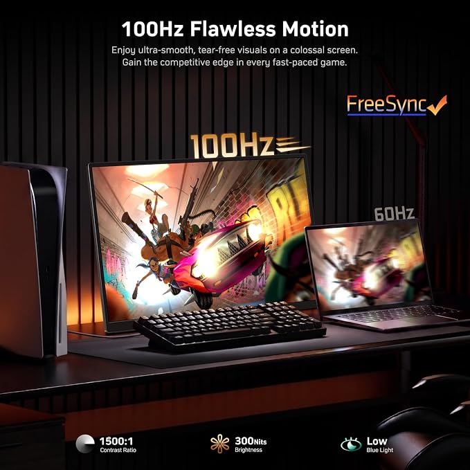 MNN 23.8" 100Hz FHD IPS USB-C HDMI Portable Gaming Monitor | 23.8" FHD IPS 100Hz, metal kickstand+speakers, USB-C/HDMI, PC/Phone/PS5/Xbox/Switch, home office & gaming. - Image 4