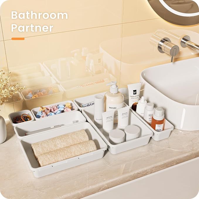 【Military Grade】A-LuGei Drawer Organizer,【】Makeup organizer,【Holds 177 Items】Bathroom Organizers and Storage,Organization and Storage,Desk Drawer Organizer for Vanity【White】 - Image 2