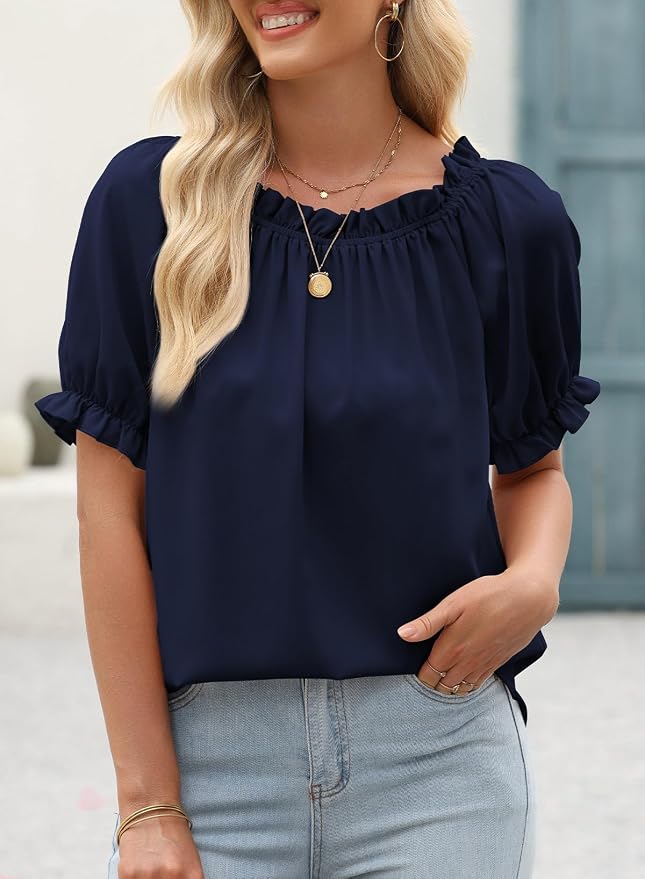 EVALESS Womens Tops Off The Shoulder Blouses for Women Dressy Casual Cute Puff Sleeve T Shirts Fashion 2026 - Image 2
