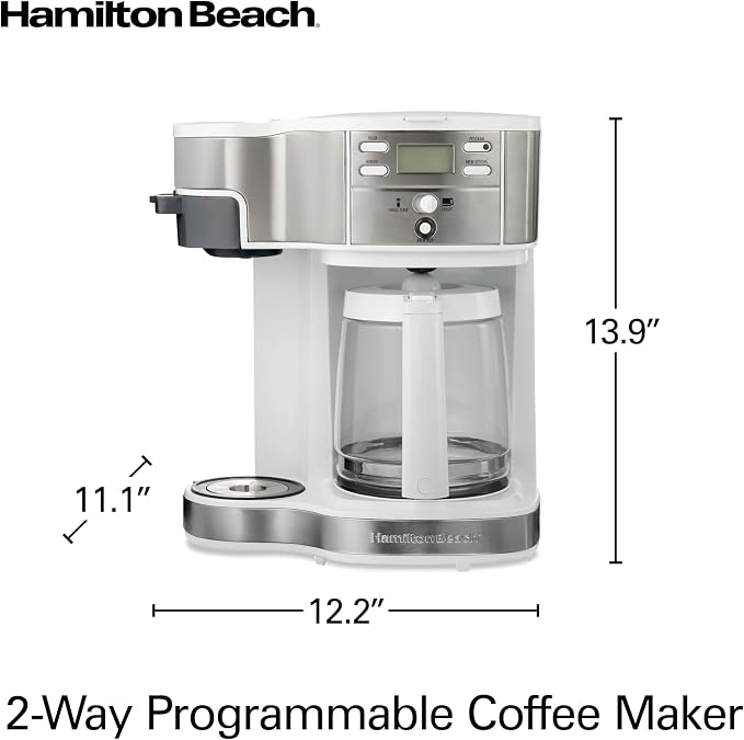 Hamilton Beach 2-Way Programmable Coffee Maker & Single Serve Coffee Maker | 12 Cup Glass Carafe | White with Stainless Steel Accents | 49933 - Image 2