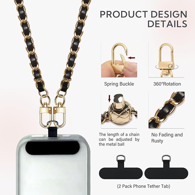 BFSDDM Crossbody Phone Strap - 2 Pads, Leather & Wrist Strap, Adjustable Finger Strap, Universal Phone Lanyard - Image 3