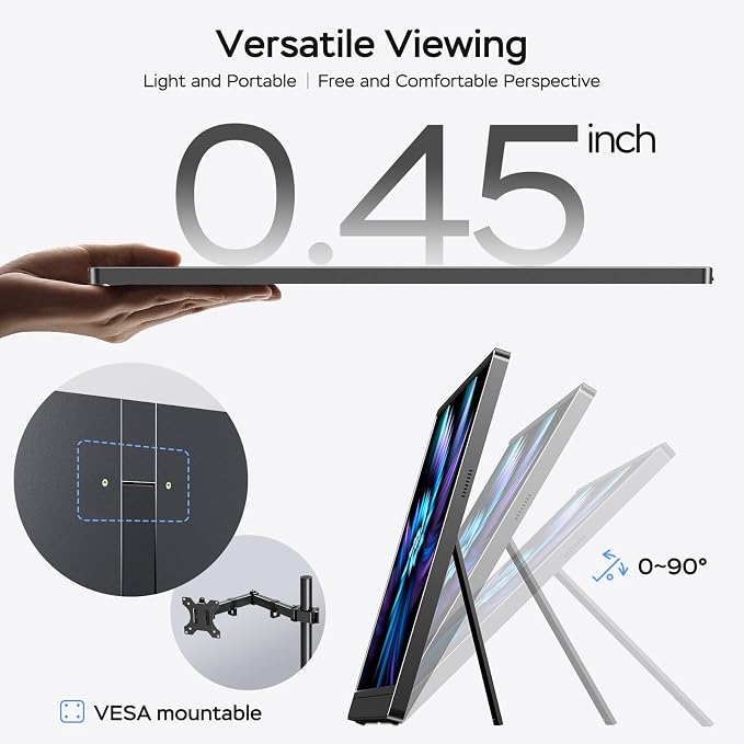 MNN 17.3" QHD 165Hz USB-C HDMI Gaming Monitor | 17.3" QHD 165Hz IPS 100% sRGB, USB-C/HDMI, kickstand, slim metal, travel gaming for PC/Phone/PS5/Xbox. - Image 8