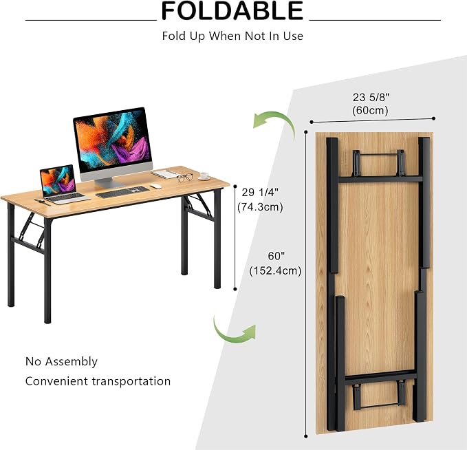 Need Home Office Desk - Large Computer Desk Sturdy Table Foldable Desk Gaming Computer Table No Assembly Required AC5BB 60 inch | Black Frame Writing Gaming Work Table/Foldable Home Office Desk/Sewing Table, No Assembly Required - Image 3