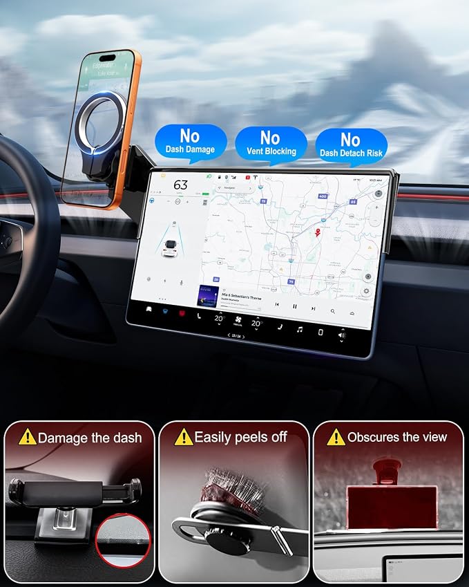 pop-tech Magnetic Car Mount for Tesla Model 3 Highland 2024 2025 & Model Y Juniper 2025 (Standard) 15.4-Inch Screen: for MagSafe Strong Magnets Cell Phone Holder for iPhone - Image 4