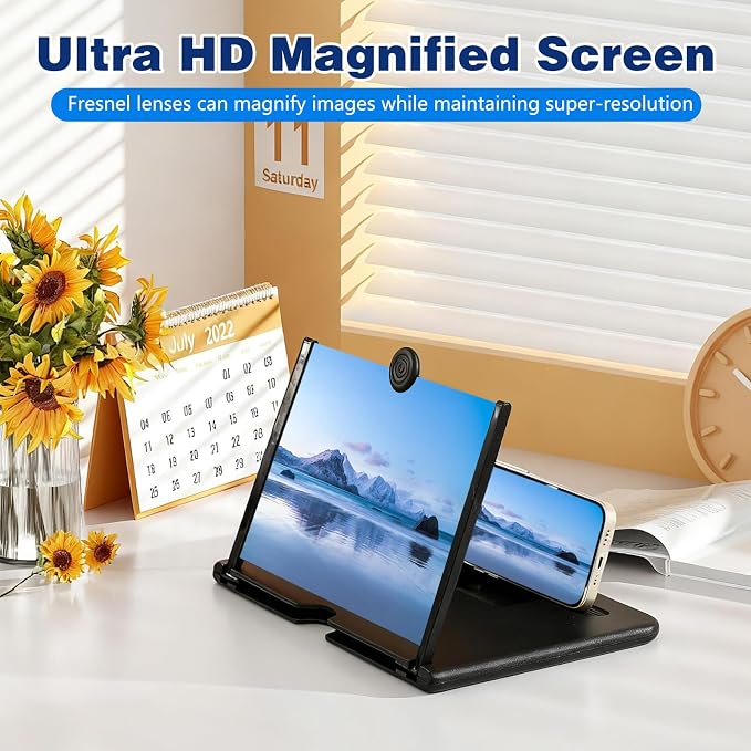 Screen Magnifier Version,3D HD Mobile Phone Magnifier Projector Screen Enlarger for Movies, Videos, and Gaming,Foldable Cell Phone Stand with Screen Amplifier,Supports All Smartphones (Black, 12inch) - Image 2