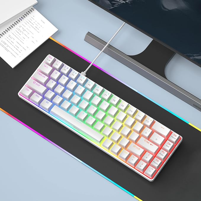 MageGee Portable 60% Mechanical Gaming Keyboard, Red Switch, PBT Pudding Keycaps RGB Backlit Compact 68 Keys Mini Wired Office Keyboard for Windows Laptop PC - White - Image 6