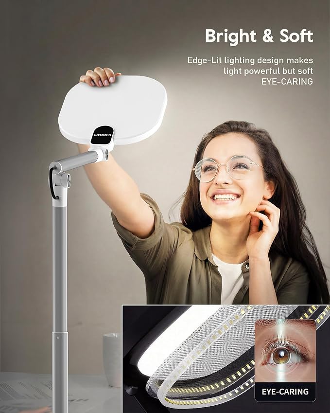 LitONES Tall LED Desk Lamps with Base, Edge-Lit Eye-Care, 50 Light Modes | 40" Height, Dimmable & Flexible, CRI>97.8, Memory and Timer Func, Stable Mental Base for Home Office, Video Calls & Drafting - Image 2