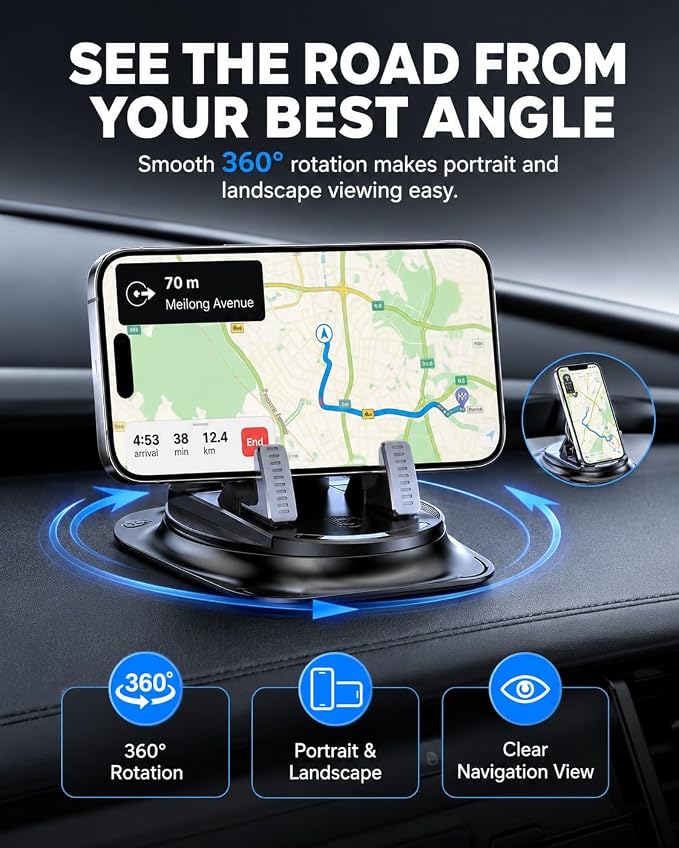 Car Phone Holder 360 Degree Rotation Navigation Mount Splendid Dashboard Windshield Accessories for Women Rotating Soporte De Telefono para Carro Grip Anti-Slip Grips(Mirror Edition) - Image 2