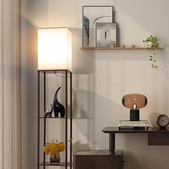Gupuzm Floor Lamp with Shelves, with Modern Square Standing Lamp with Smart APP Control RGB Bulb, Corner Display Bookshelf Lamp for Living Room, Bedroom and Office(brown-9RGB) - Image 5
