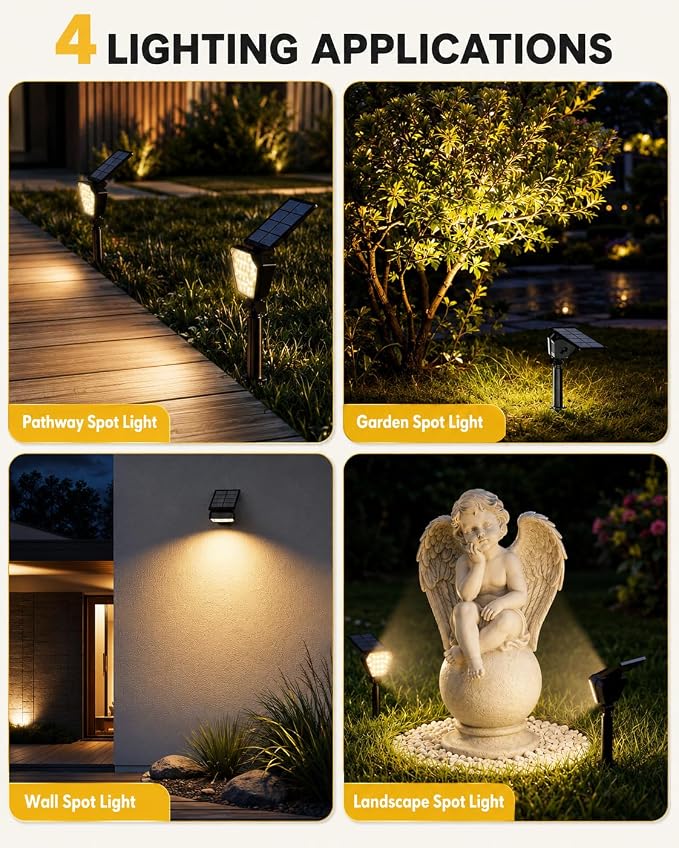 T-SUN Solar Lights Outdoor Waterproof IP65, 6Pack LED Solar Spot Lights Color Changing IP65 Waterproof Smart Auto On/Off for Outside Landscape Garden Yard Lawn Pathway Patio Driveway - Image 6