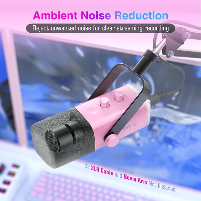 FIFINE AmpliGame AM8P XLR/USB Dynamic Microphone for Gaming Recording | PC Microphone with Controllable RGB, Headphones Jack, Mute Button, for Streaming Podcasting Voice-Over YouTube Video, Pink - Image 6