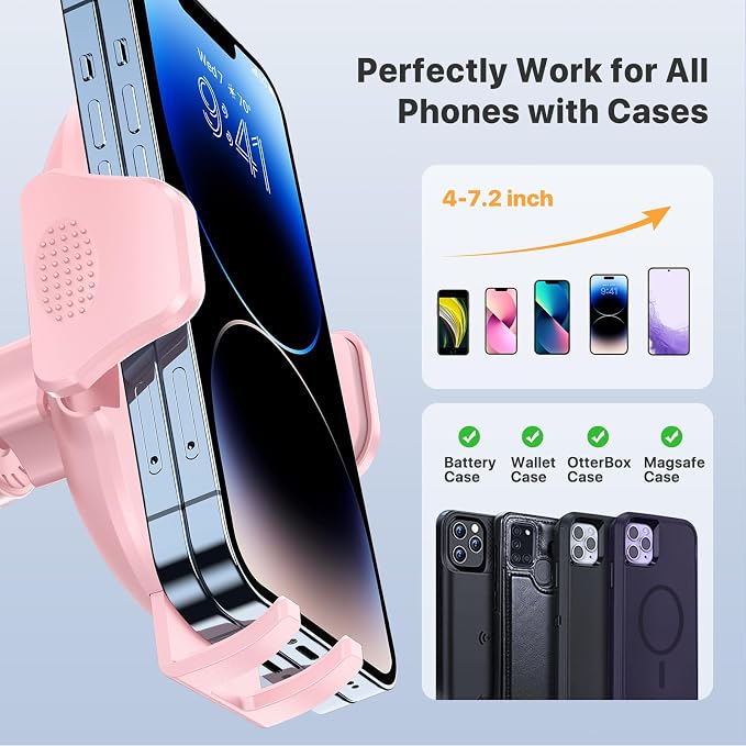 Miracase Phone Holders for Your Car with Metal Hook Clip, Cell Phone Mounts Air Vent Cell Phone Stand Car Mount, Universal Automobile Cradle Fit for iPhone Android and All Smartphones (Pink) - Image 6