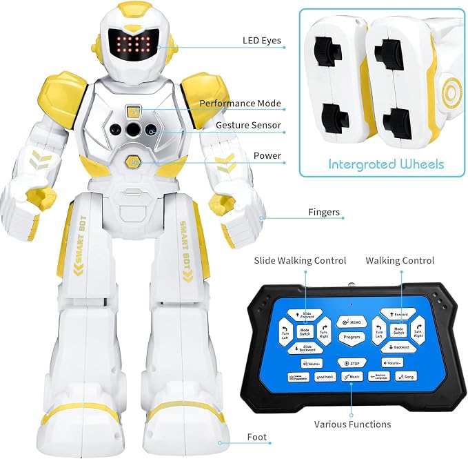 KingsDragon Robots Toy for Kids, RC Gesture Sensing Toy, Interactive Walking Singing Dancing Robot Birthday Presents for Boys Girls Age 6 7 8 9 Years Old,Yellow - Image 7