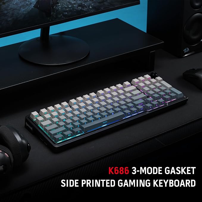 Redragon K686 PRO Wireless RGB Gasket Gaming Mechanical Keyboard, Easy Knob | Multi-Function Control Wheel, 0-Delay Tri-Mode, Cushioned 5-Layer Noise Dampening for Creamy Thocky Sound, Practical 98 Keys - Image 7