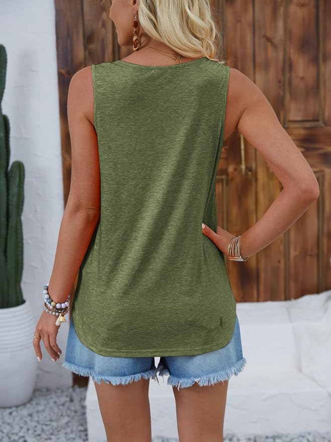 Halife Womens Half Zip V Neck Tank Tops Summer Sleeveless Shirts Casual Loose Top Blouses T Shirts - Image 4