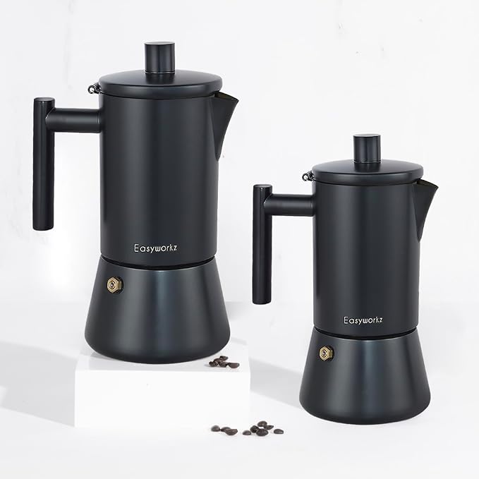 Easyworkz Diego Stovetop Espresso Maker Stainless Steel Italian Coffee Machine Maker 12Cup 17.5 oz Moka Pot Induction Espresso Pot - Matte Black - Image 8