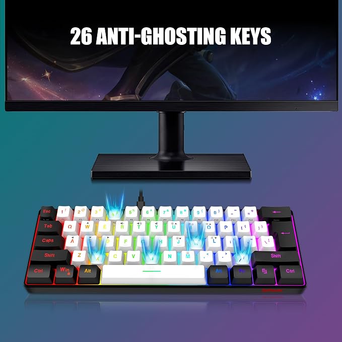 RedThunder 60% Gaming Keyboard and Mouse Combo, Ultra-Compact 61-Key RGB Backlit Mini Keyboard, Lightweight 7200 DPI Honeycomb Optical Mouse, RGB Wired Gaming Set for PC PS5 Xbox Gamer(White-Black) - Image 4