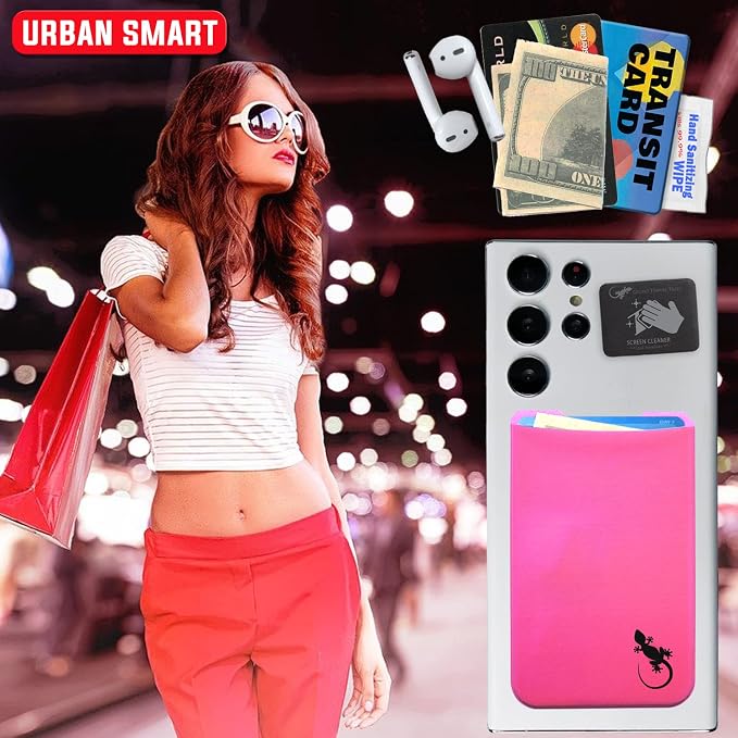 Phone Wallet - Adhesive Card Holder - Cell Phone Pouch - Stick on Lycra Pocket by Gecko - Carry Credit Cards and Cash - Image 8