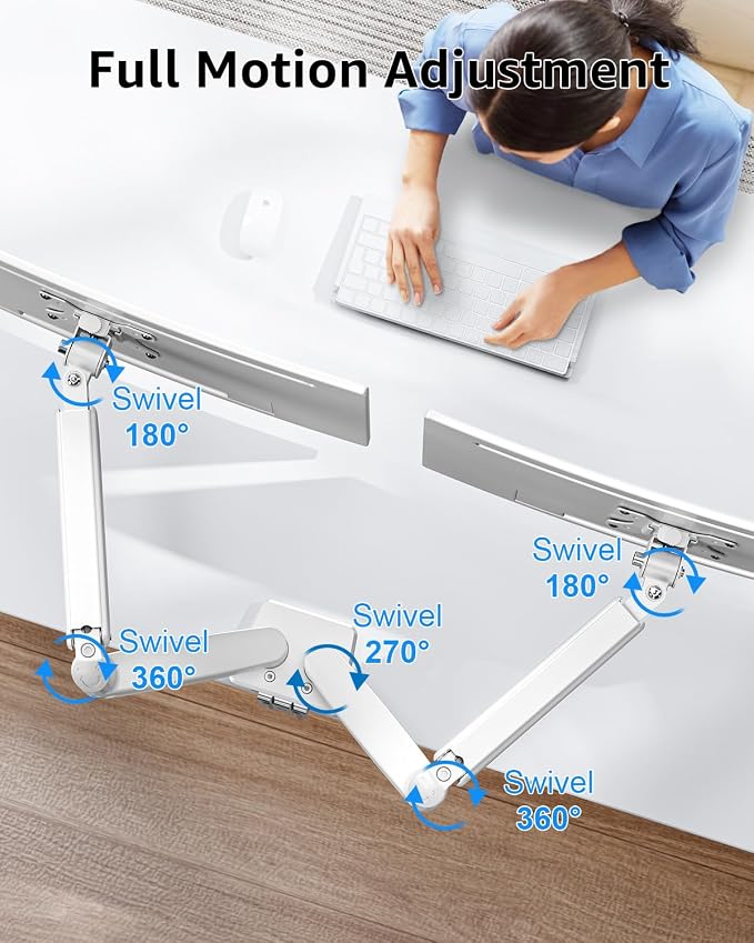 Dual Monitor Stand fits up to 32 inch, 4.4-19.8 lbs Computer Screens, Dual Monitor Desk Mount Height Adjustable, Monitor Arms for 2 Monitors, Home Office VESA Mounts, Freelift White - Image 3