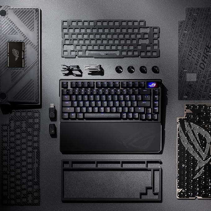 ASUS ROG Azoth Extreme Wireless Mechanical Gaming Keyboard – 75% TKL, ROG NX Snow Linear Switches, PBT Keycaps, Aluminum Chassis, Carbon Fiber, Gasket Mount, Color OLED Screen, PC/Mac Support - Black - Image 11