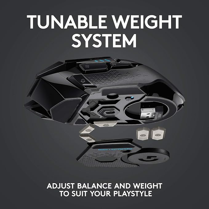 Logitech G502 Lightspeed Wireless Gaming Mouse - Black | RGB, Adjustable Weights, 11 Programmable Buttons, POWERPLAY Compatible, On-Board Memory, for PC/Mac - Image 7