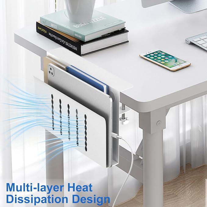 HAMOPY Desk Side Storage, Single-Layer Steel Hanging Desk Organizer with Magnetic Pen Holder, No Drilling Desk Drawer Cable Management Tray, Under Desk Laptop Holder for Office, School&Home(White) - Image 5