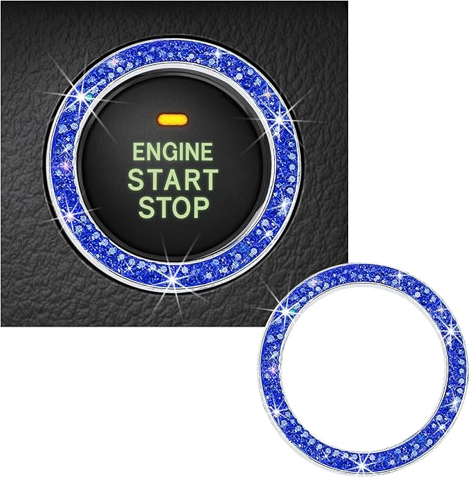 Kewucn Bling Crystal Double Rhinestone Car Engine Start Decoration Ring, Sparkling Push Start Button Sticker, Key Ignition & Knob Ring Decoration, Bling Car Interior Accessory(Dark Blue) by Kewucn