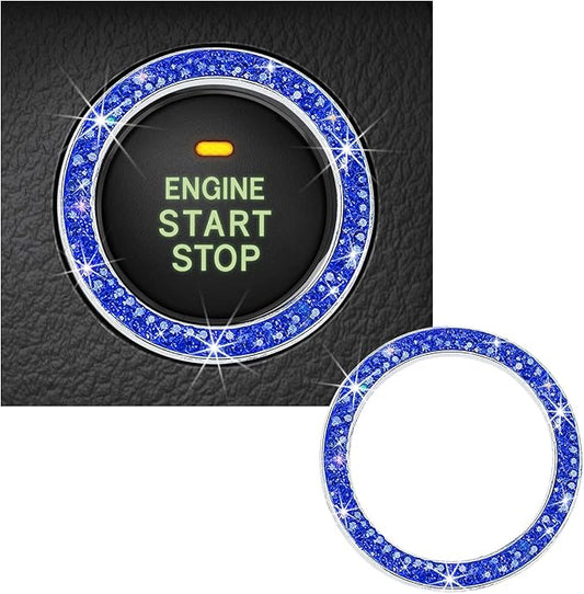 Kewucn Bling Crystal Double Rhinestone Car Engine Start Decoration Ring, Sparkling Push Start Button Sticker, Key Ignition & Knob Ring Decoration, Bling Car Interior Accessory(Dark Blue) by Kewucn